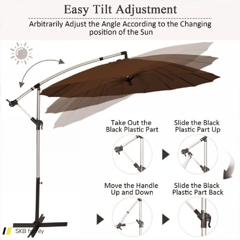 10 Feet Patio Offset Umbrella Market Hanging Umbrella For Backyard Poolside Lawn Garden 240615-229331