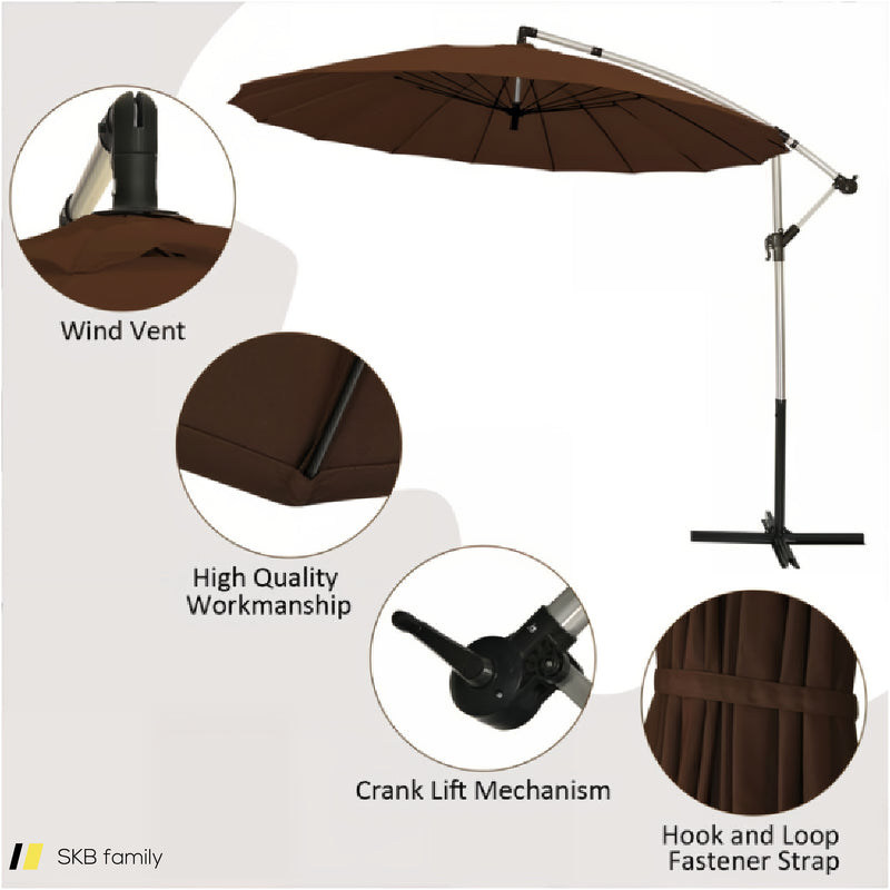 10 Feet Patio Offset Umbrella Market Hanging Umbrella For Backyard Poolside Lawn Garden 240615-229331