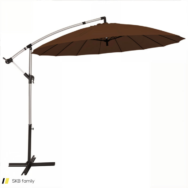 10 Feet Patio Offset Umbrella Market Hanging Umbrella For Backyard Poolside Lawn Garden 240615-229331