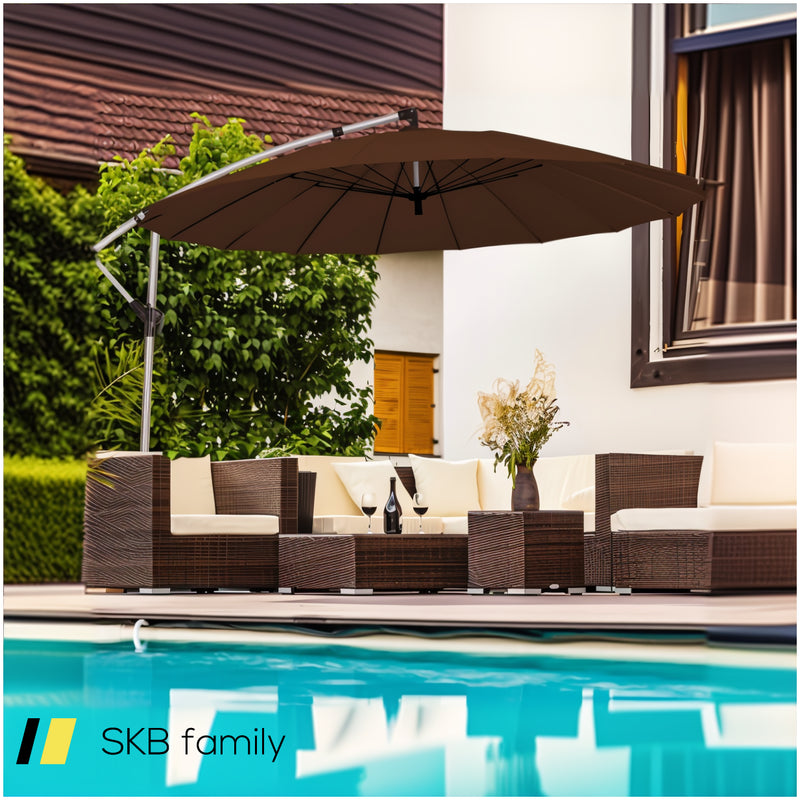 10 Feet Patio Offset Umbrella Market Hanging Umbrella For Backyard Poolside Lawn Garden 240615-229331