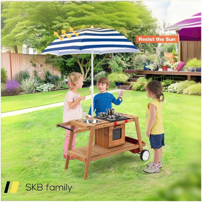 Wooden Play Cart With Sun Proof Umbrella For Toddlers Over 3 Years Old 240615-229339