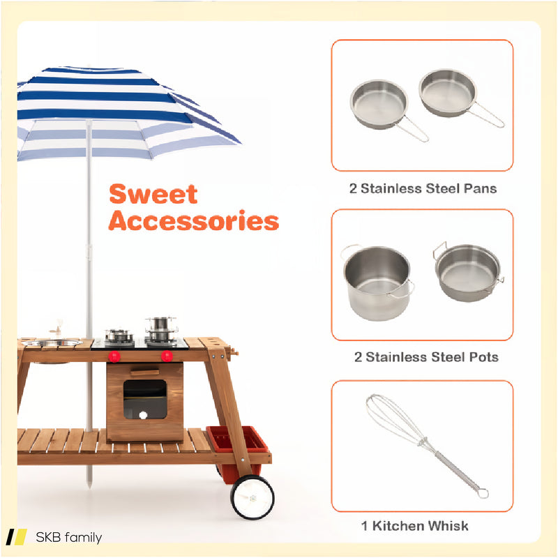 Wooden Play Cart With Sun Proof Umbrella For Toddlers Over 3 Years Old 240615-229339