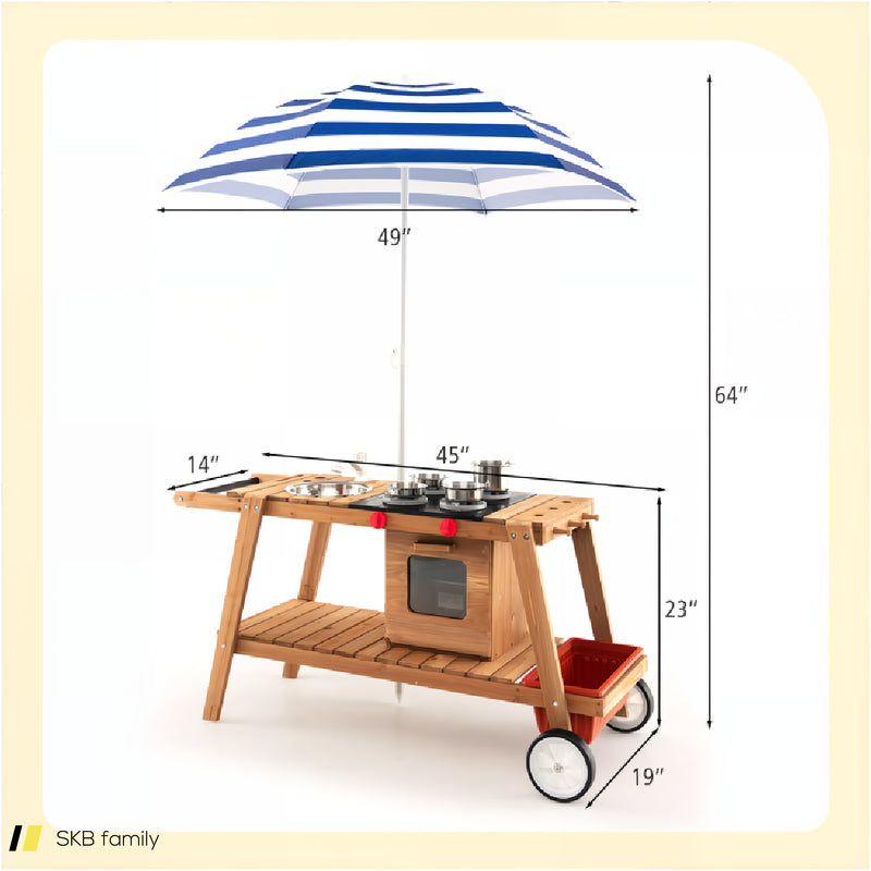 Wooden Play Cart With Sun Proof Umbrella For Toddlers Over 3 Years Old 240615-229339