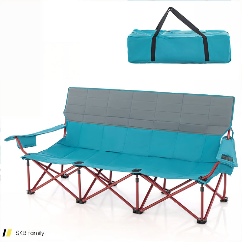 3 Person Folding Camping Chair With 2 Cup Holders Cotton Padding & Storage Bag 240615-229340