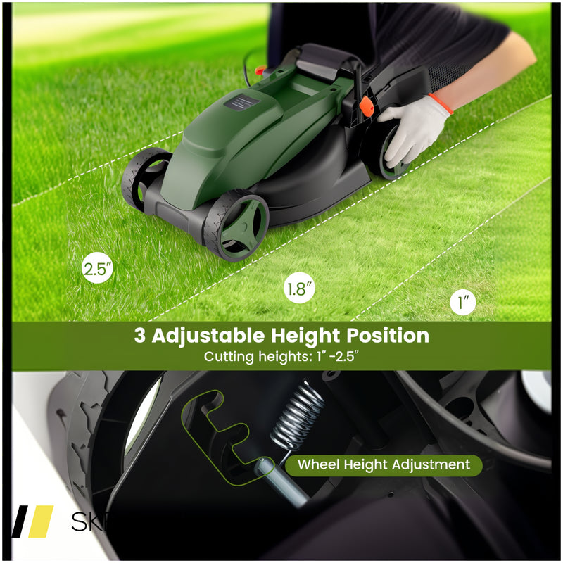 12-Amp 13.5 Inch Adjustable Electric Corded Lawn Mower With Collection Box 240615-229343