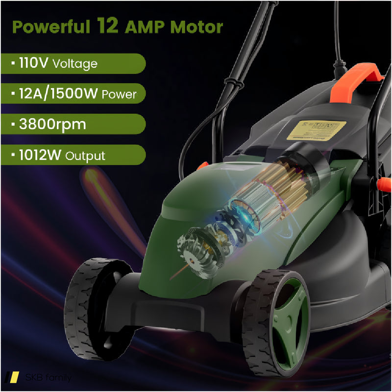 12-Amp 13.5 Inch Adjustable Electric Corded Lawn Mower With Collection Box 240615-229343