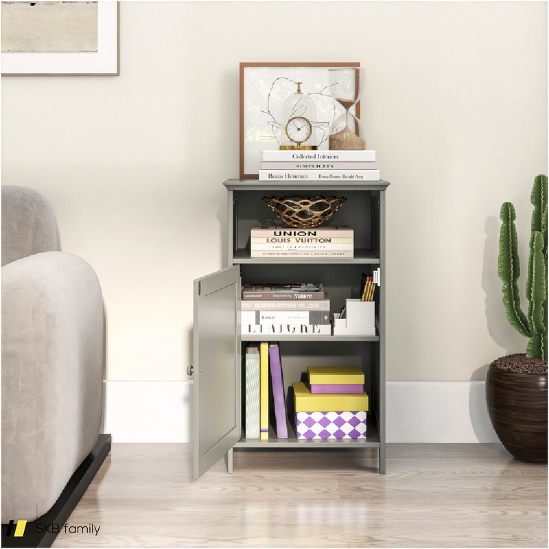 Bathroom Freestanding Adjustable Shelf Floor Storage Cabinet 240615-229344