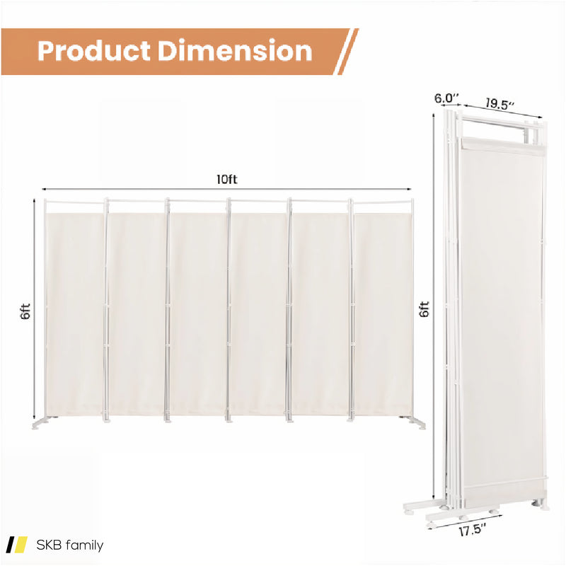 6 Feet 6-Panel Room Divider With Steel Support Base 240615-229346