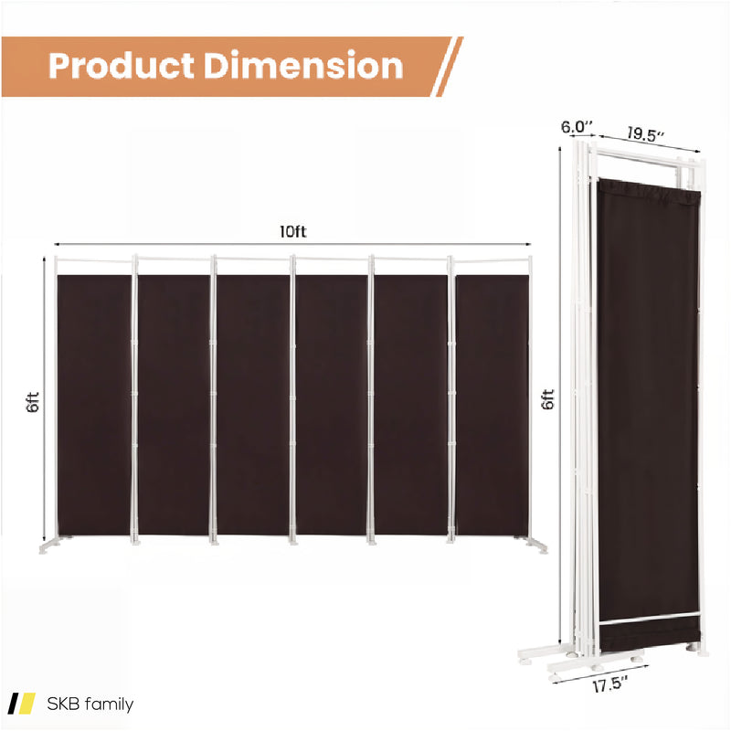 6 Feet 6-Panel Room Divider With Steel Support Base 240615-229346