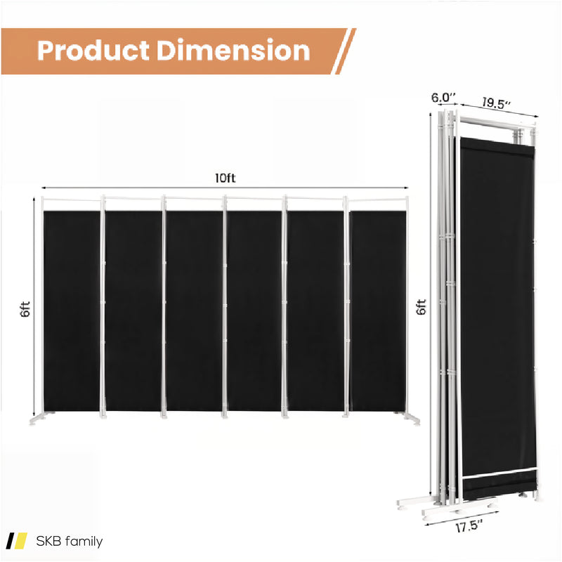 6 Feet 6-Panel Room Divider With Steel Support Base 240615-229346