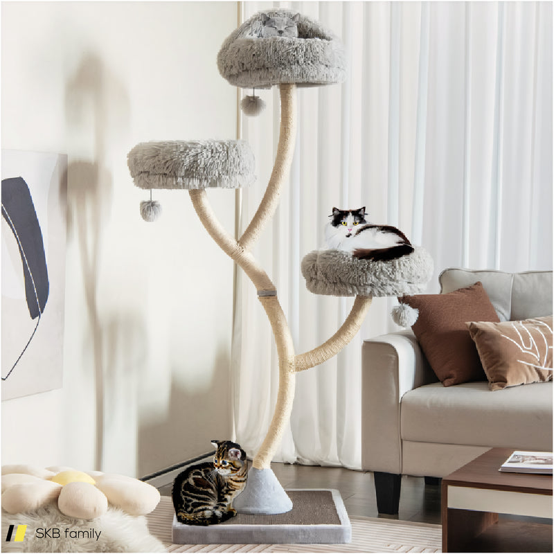 70 Inch Tall Cat Tree 4-Layer Cat Tower With 3 Perches And Dangling Balls 240615-229357