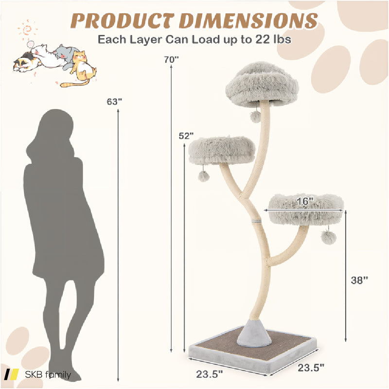 70 Inch Tall Cat Tree 4-Layer Cat Tower With 3 Perches And Dangling Balls 240615-229357