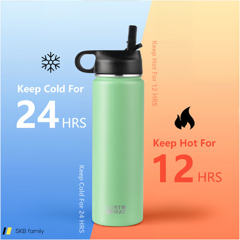 22 Oz Double-Walled Insulated Stainless Steel Water Bottle With Straw Lid 240615-229358