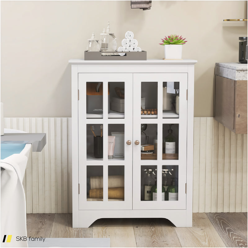 Freestanding Display Storage Cabinet With 2 Glass Doors And Adjustable Shelves 240615-229360