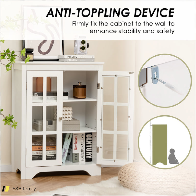 Freestanding Display Storage Cabinet With 2 Glass Doors And Adjustable Shelves 240615-229360