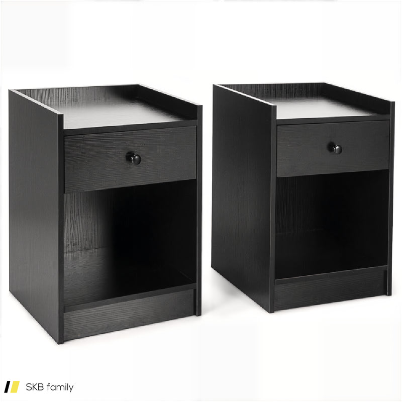 Set Of 2 Nightstand With Drawer Cabinet End Side Table Raised Top 240615-229362