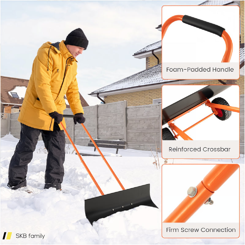 Snow Shovel With Wheels With 30 Inches Wide Blade And Adjustable Handle 240615-229364