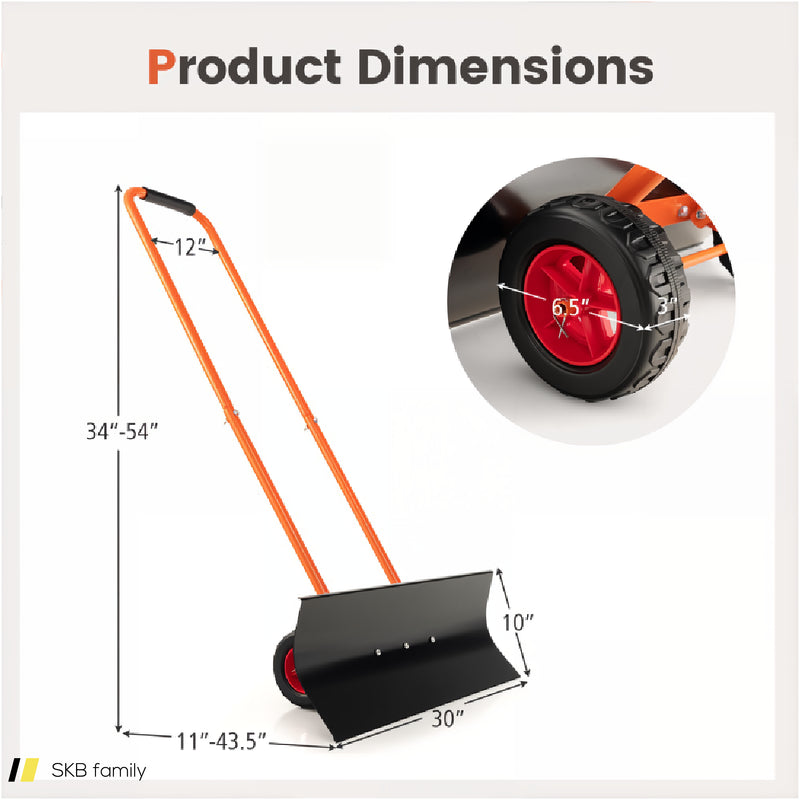 Snow Shovel With Wheels With 30 Inches Wide Blade And Adjustable Handle 240615-229364