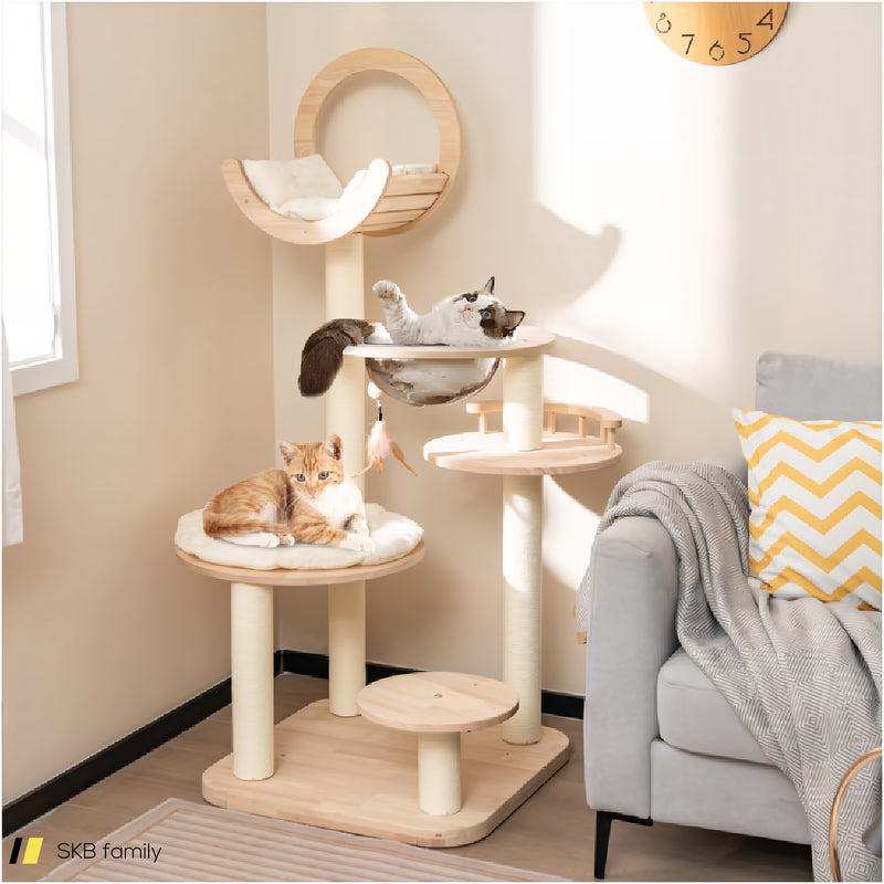 4-In-1 Large Wooden Cat Tower With Space Capsule Nest For Indoor Cats 240615-229367