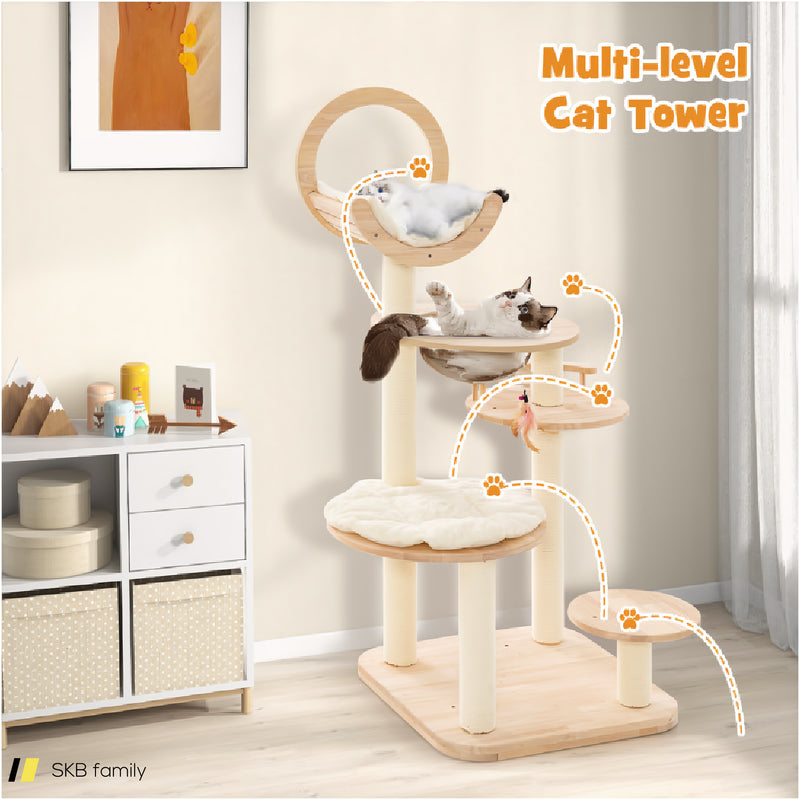 4-In-1 Large Wooden Cat Tower With Space Capsule Nest For Indoor Cats 240615-229367