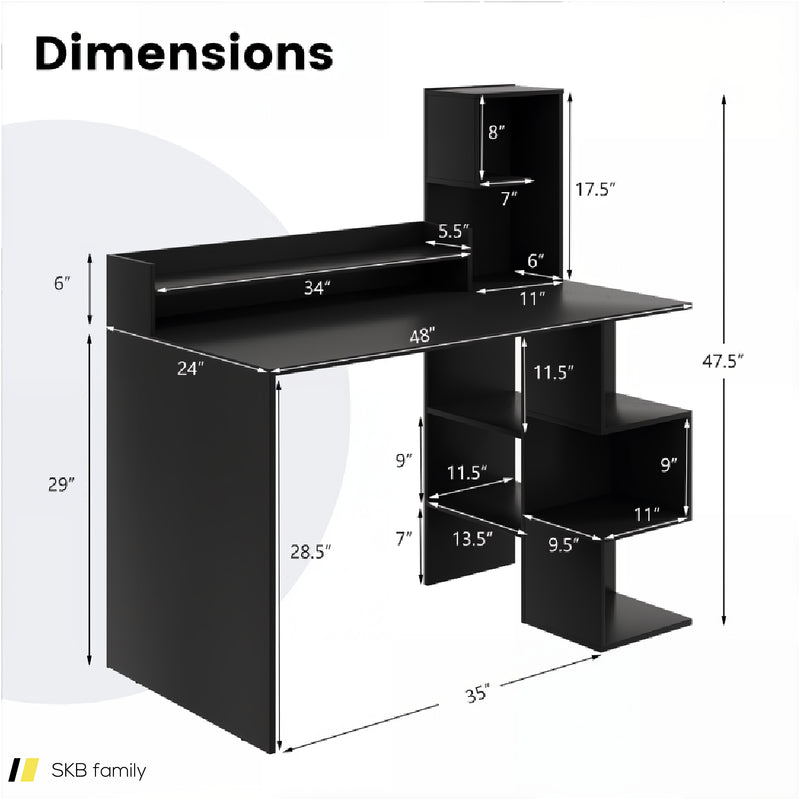 Modern Computer Desk With Storage Bookshelf And Hutch For Home Office 240615-229368