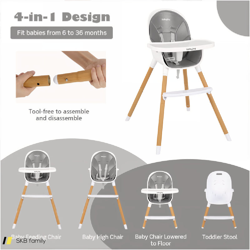 4-In-1 Convertible Baby High Chair Infant Feeding Chair With Adjustable Tray 240615-229371