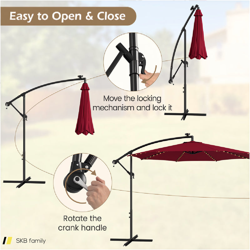 10 Feet Patio Offset Umbrella With 112 Solar-Powered Led Lights 240615-229373