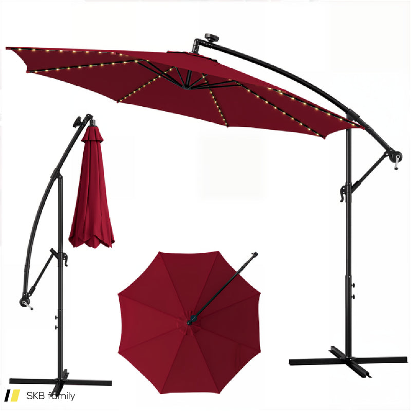 10 Feet Patio Offset Umbrella With 112 Solar-Powered Led Lights 240615-229373