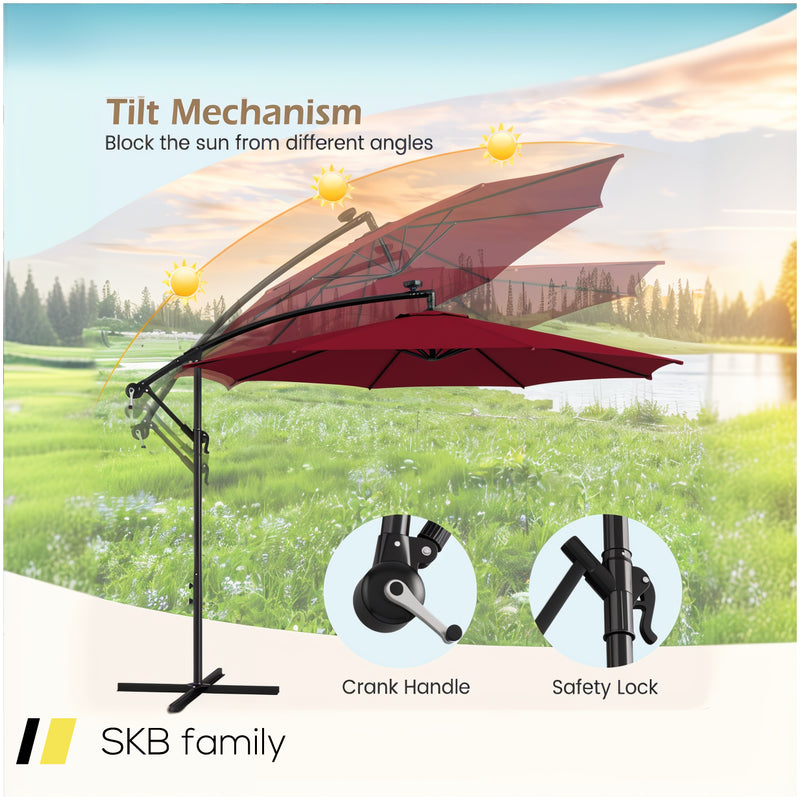 10 Feet Patio Offset Umbrella With 112 Solar-Powered Led Lights 240615-229373