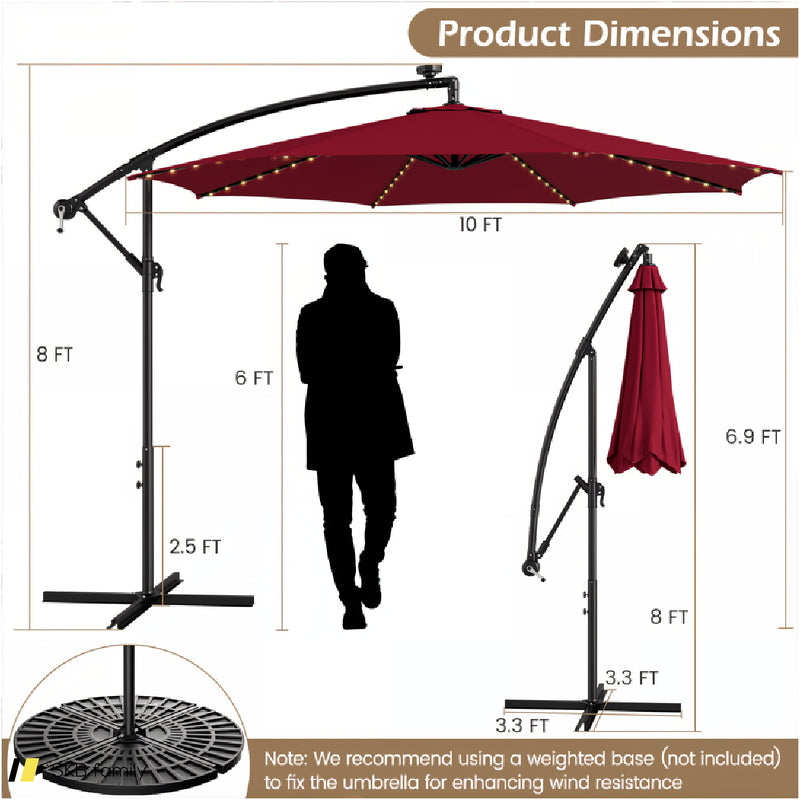 10 Feet Patio Offset Umbrella With 112 Solar-Powered Led Lights 240615-229373