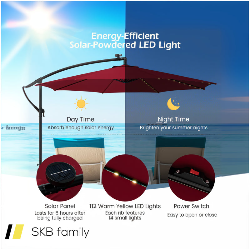 10 Feet Patio Offset Umbrella With 112 Solar-Powered Led Lights 240615-229373