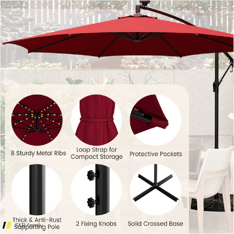 10 Feet Patio Offset Umbrella With 112 Solar-Powered Led Lights 240615-229373