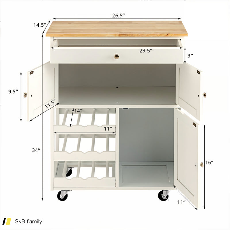 Kitchen Cart With Rubber Wood Top 3 Tier Wine Racks 2 Cabinets 240615-229374