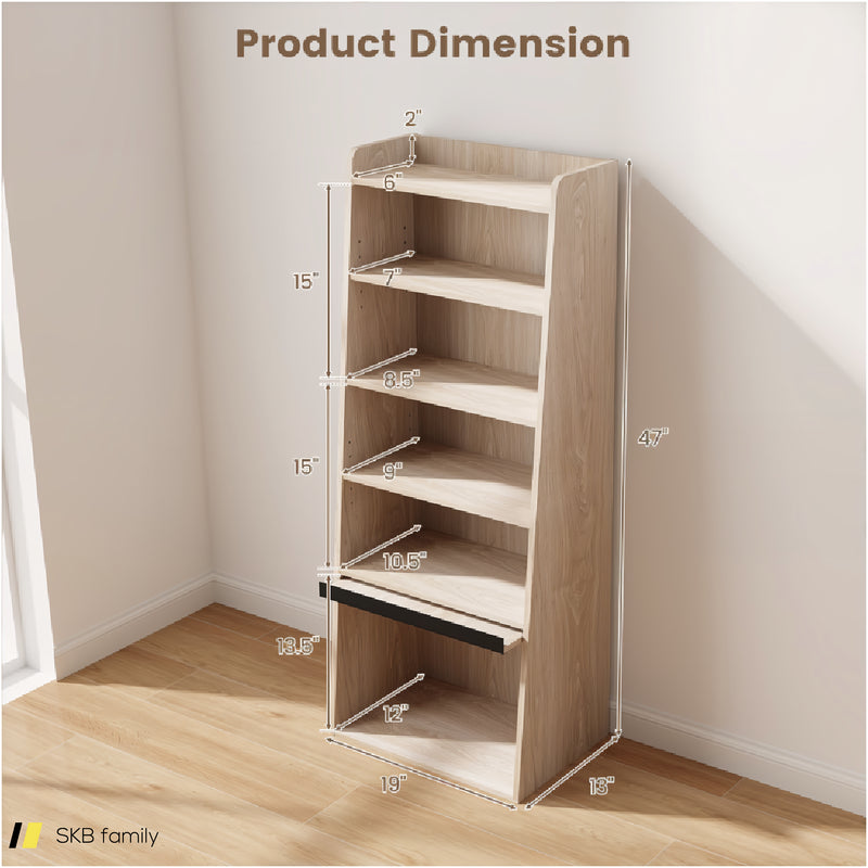 6-Tier Bookcase Freestanding Ladder Bookshelf With 2 Adjustable Shelves And Flip Up Door 240615-229377