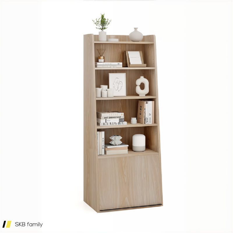 6-Tier Bookcase Freestanding Ladder Bookshelf With 2 Adjustable Shelves And Flip Up Door 240615-229377