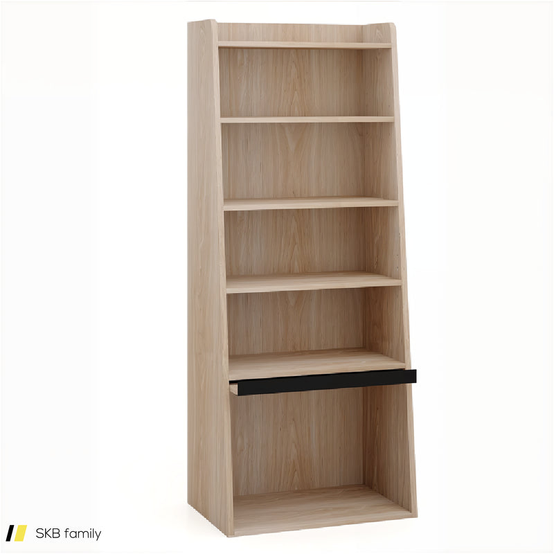 6-Tier Bookcase Freestanding Ladder Bookshelf With 2 Adjustable Shelves And Flip Up Door 240615-229377