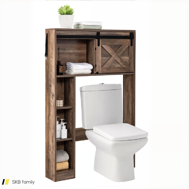 4-Tier Over The Toilet Storage Cabinet With Sliding Barn Door And Storage Shelves 240615-229380