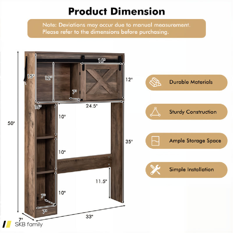 4-Tier Over The Toilet Storage Cabinet With Sliding Barn Door And Storage Shelves 240615-229380