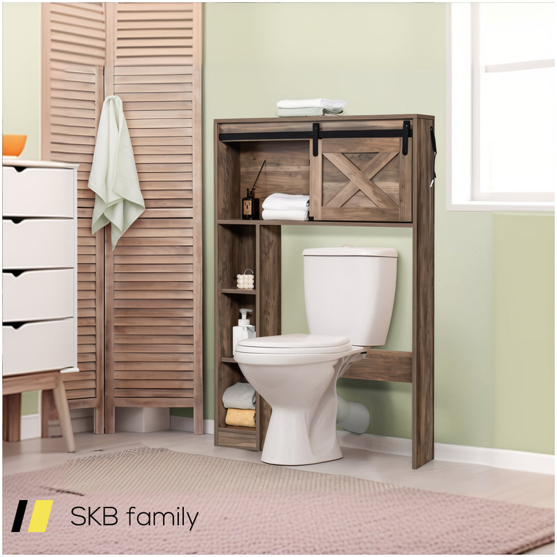 4-Tier Over The Toilet Storage Cabinet With Sliding Barn Door And Storage Shelves 240615-229380