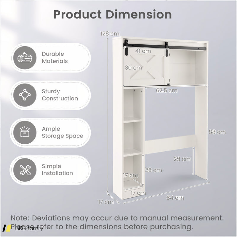 4-Tier Over The Toilet Storage Cabinet With Sliding Barn Door And Storage Shelves 240615-229380