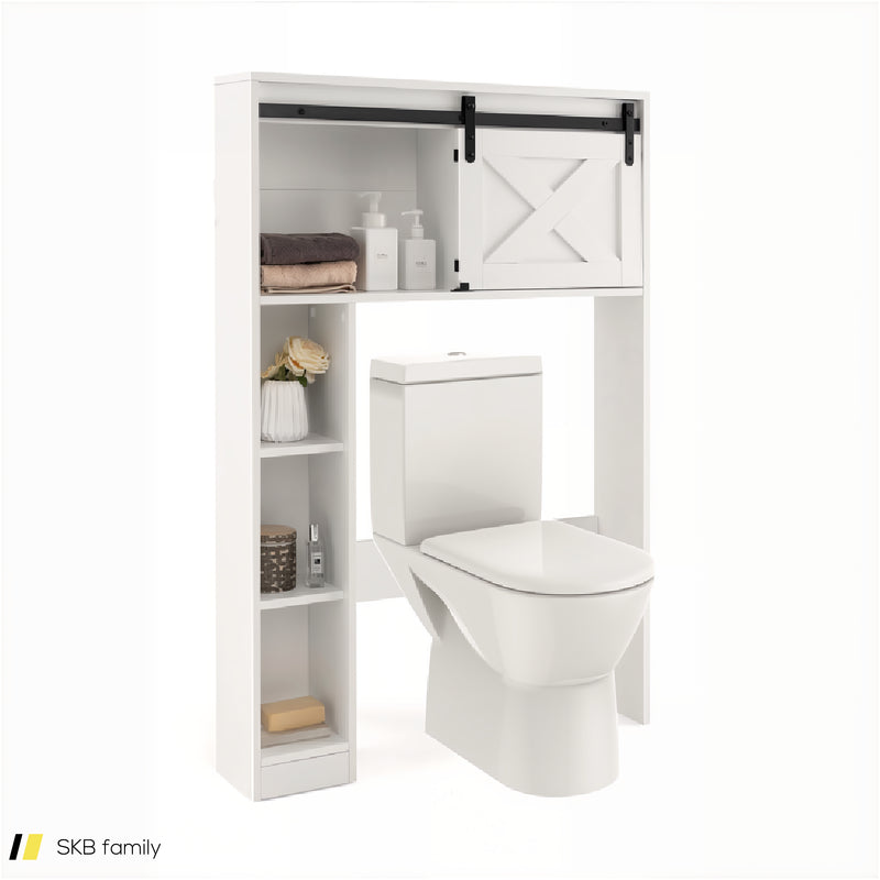 4-Tier Over The Toilet Storage Cabinet With Sliding Barn Door And Storage Shelves 240615-229380