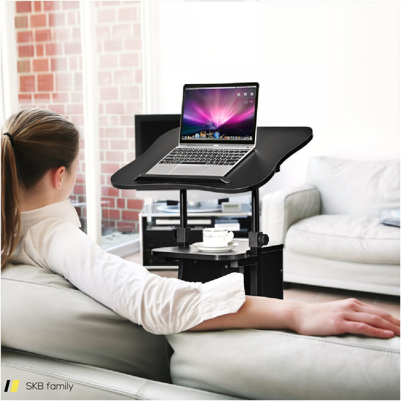 Mobile Podium Stand Height Adjustable Laptop Cart With Tilting Tabletop And Storage Compartments 240615-229384