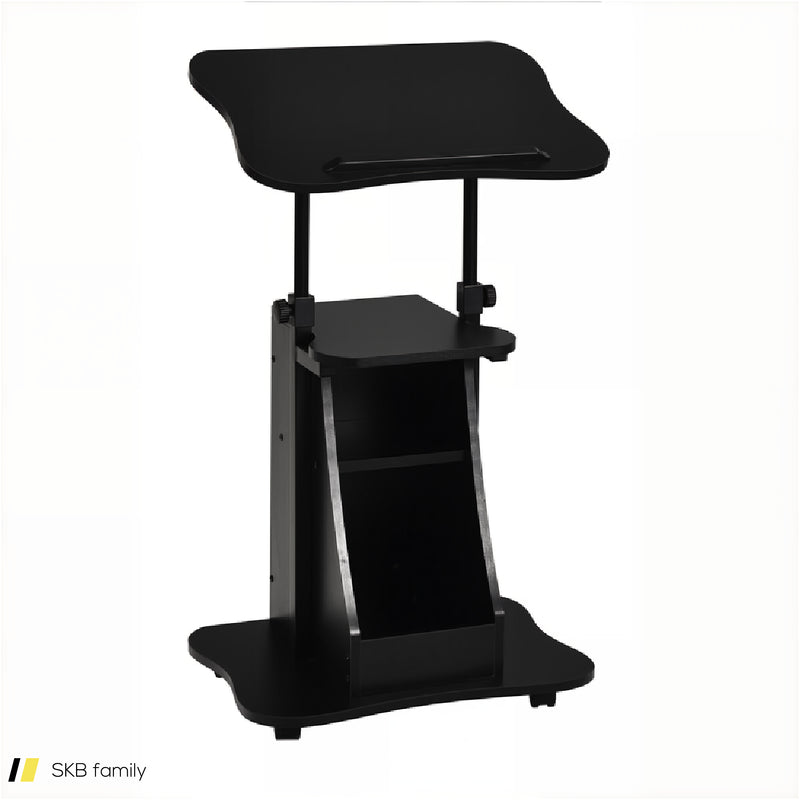 Mobile Podium Stand Height Adjustable Laptop Cart With Tilting Tabletop And Storage Compartments 240615-229384