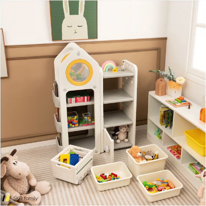 Multipurpose Toy Chest And Bookshelf With Mobile Trolley For Bedroom 240615-229385