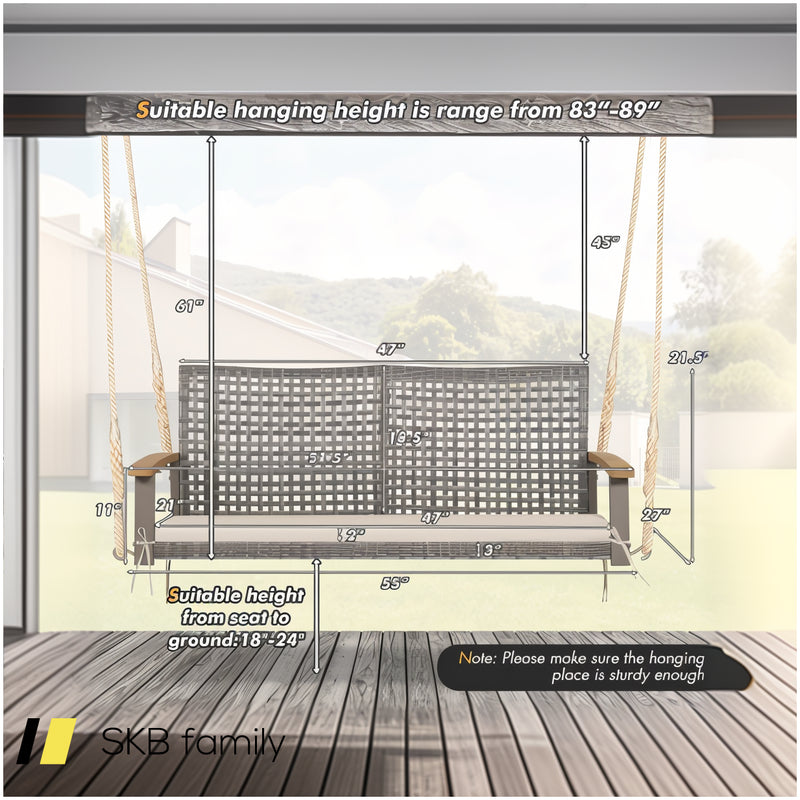 2-Person Patio Wicker Hanging Swing Chair 240615-229389