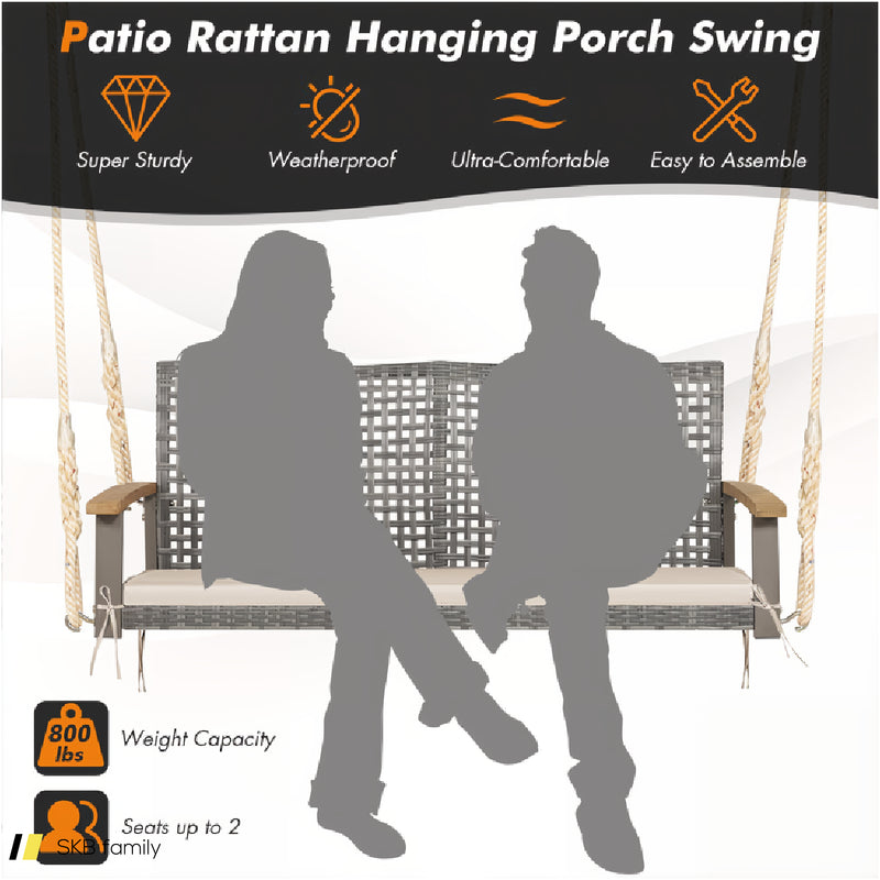 2-Person Patio Wicker Hanging Swing Chair 240615-229389