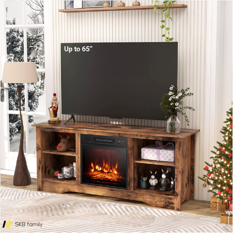 58 Inches Tv Stand For Flat Screen Tvs Up To 65 Inches With 18 Inches Electric Fireplace Heater 240615-229390