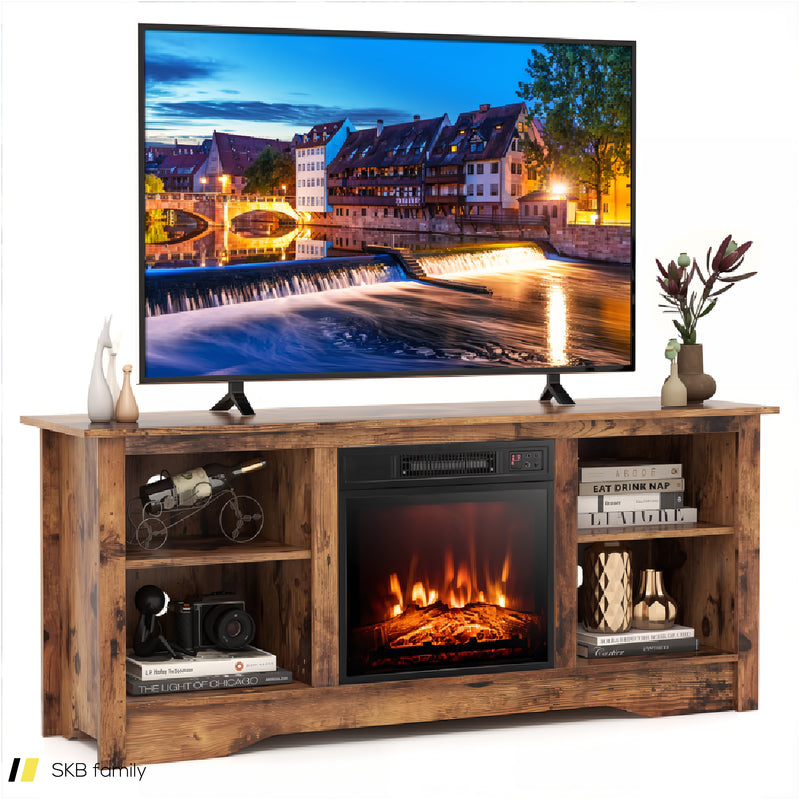 58 Inches Tv Stand For Flat Screen Tvs Up To 65 Inches With 18 Inches Electric Fireplace Heater 240615-229390