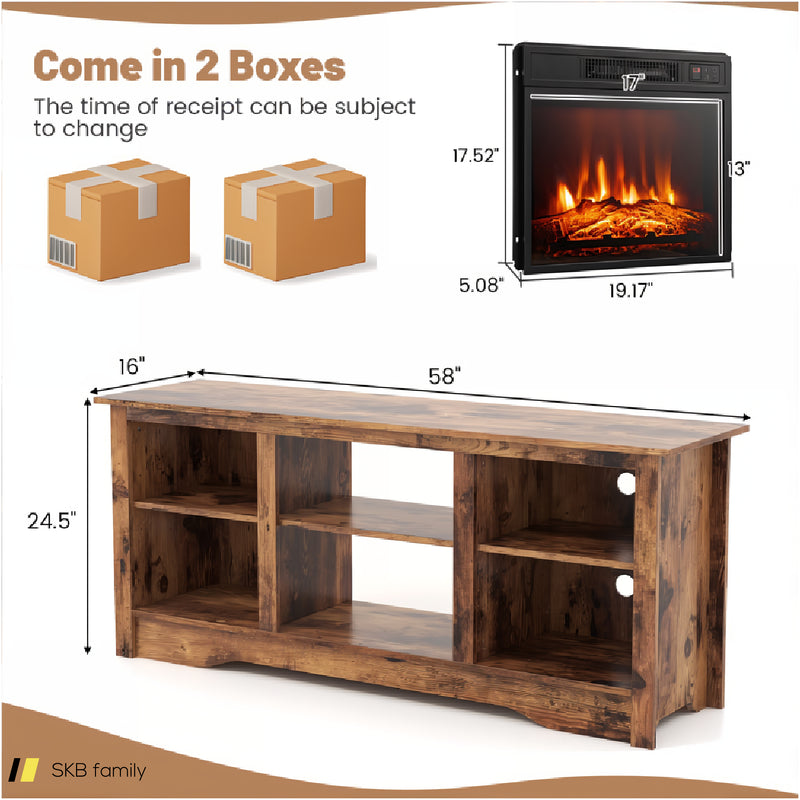 58 Inches Tv Stand For Flat Screen Tvs Up To 65 Inches With 18 Inches Electric Fireplace Heater 240615-229390