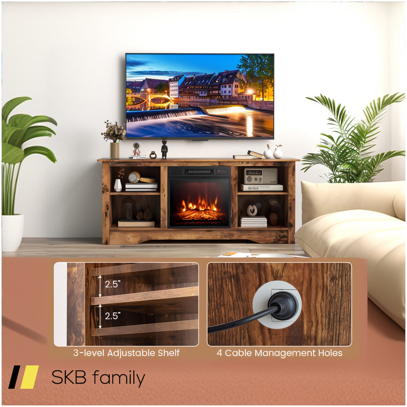 58 Inches Tv Stand For Flat Screen Tvs Up To 65 Inches With 18 Inches Electric Fireplace Heater 240615-229390